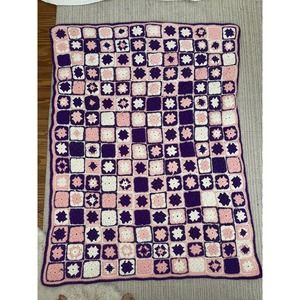vintage crochet granny square afghan purple 41x55